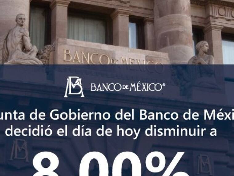 Ante desaceleración, el BANXICO recortó la tasa de interés a 8%.