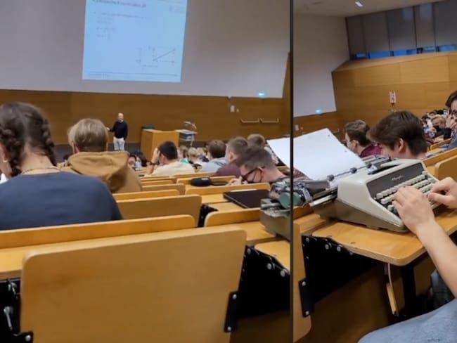 Profesor prohíbe laptops en clase; alumno lleva máquina de escribir | VIDEO
