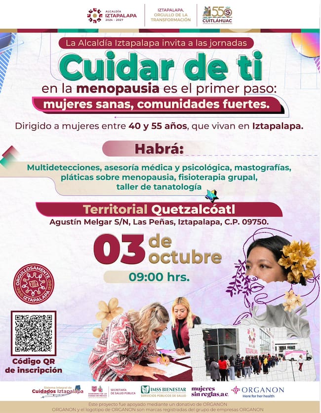 Cartel de la jornada de salud en Iztapalapa del 3 de octubre con mastografías y otros servicios gratuitos.