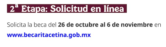 Fechas de registro para la Beca Rita Cetina Secundaria 2026 del 26 de octubre al 6 de noviembre.