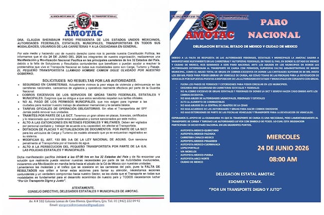 En sus comunicados las diversas fracciones de AMOTAC dieron a conocer motivos vías a afectar este miércoles 24 de junio.