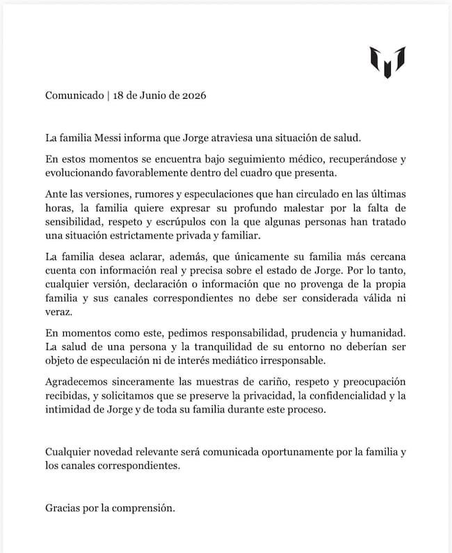 Comunicado de la familia de Messi