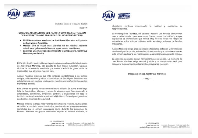 El CEN de Acción Nacional exigió justicia en un comunicado.
