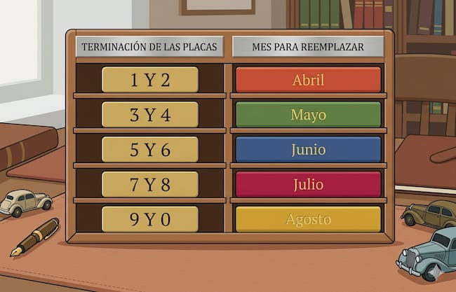 Calendario oficial del reemplacamiento en el Estado de México con meses y terminación de placas correspondientes.