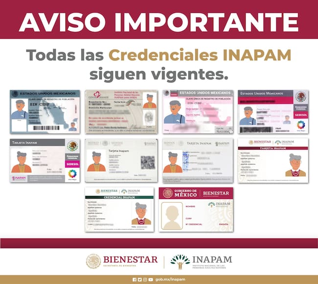 Aviso del INAPAM que confirma que todas las credenciales siguen vigentes sin necesidad de renovación