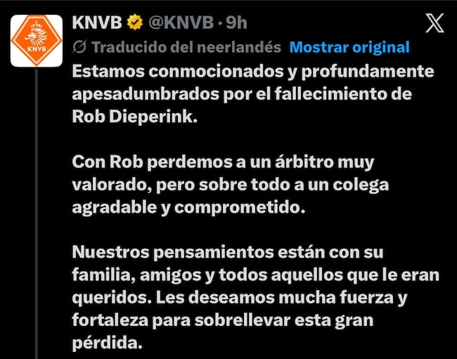 Mensaje de la Asociación Neerlandesa de Fútbol