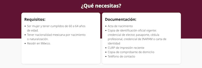 Lista de requisitos y documentos que deberán presentar las mujeres de 60 a 64 años para acceder a la Pensión Mujeres Bienestar.